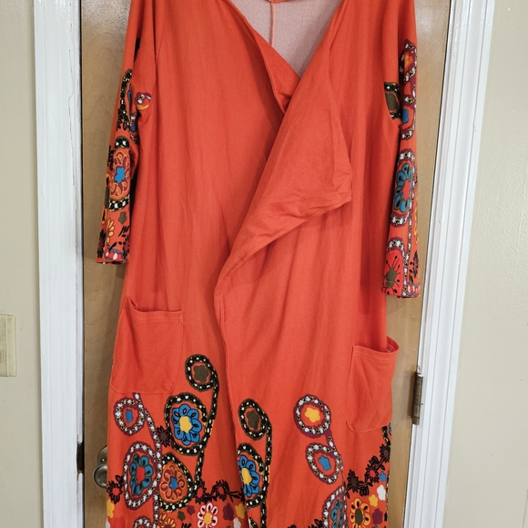 Orange Floral Open Front Cardigan - Picture 13 of 13